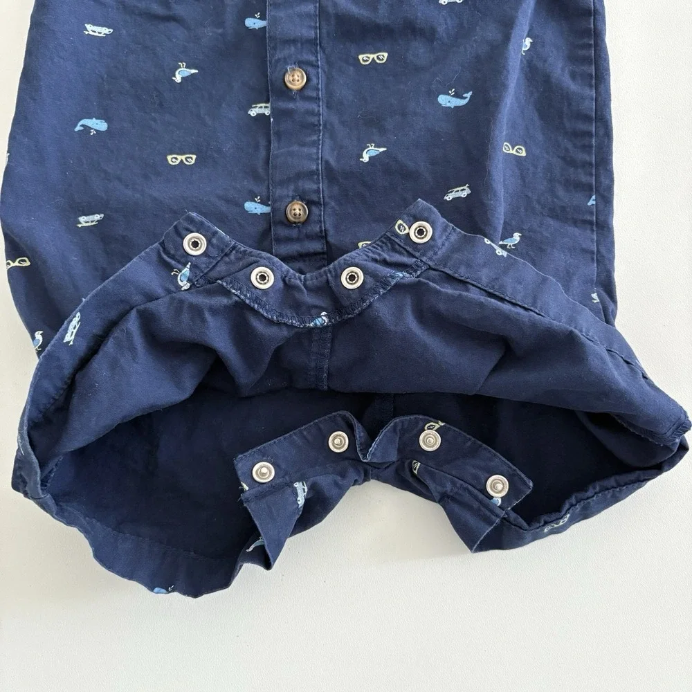 Carters Baby Boys Romper Size 24 Months Navy Blue 100% Cotton Collared One Piece